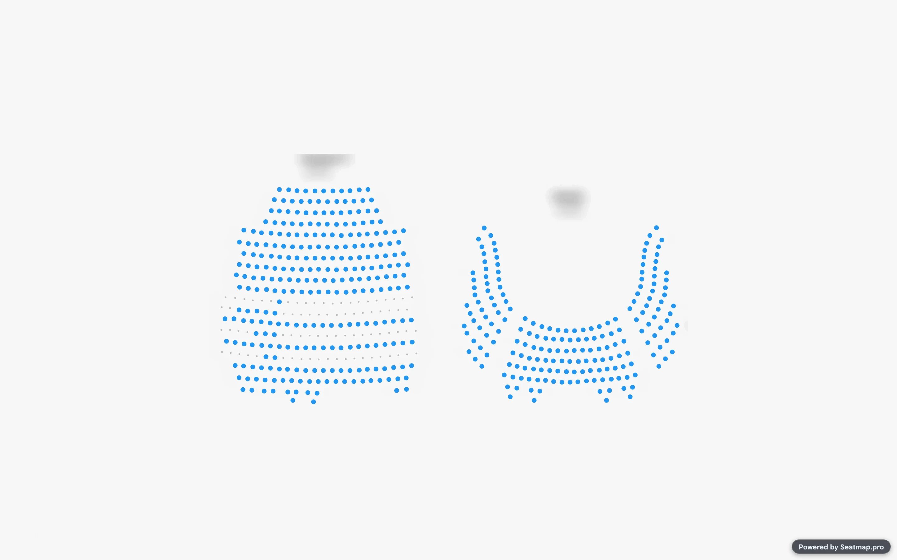 The same seat map zoomed out to eagle view, where the dashed outlines are no longer drawn