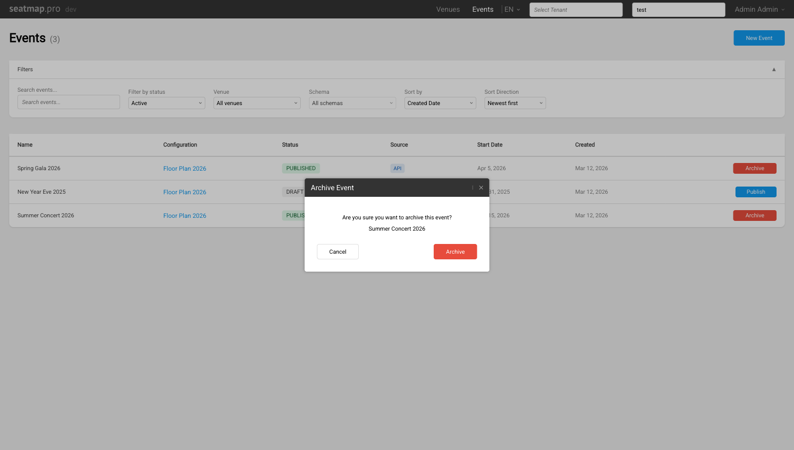 Archive confirmation modal