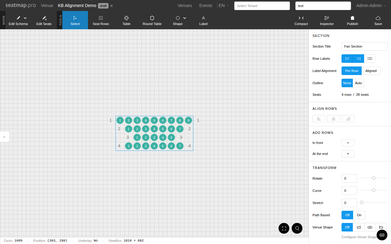 Section with Per Row labels – labels follow individual row edges