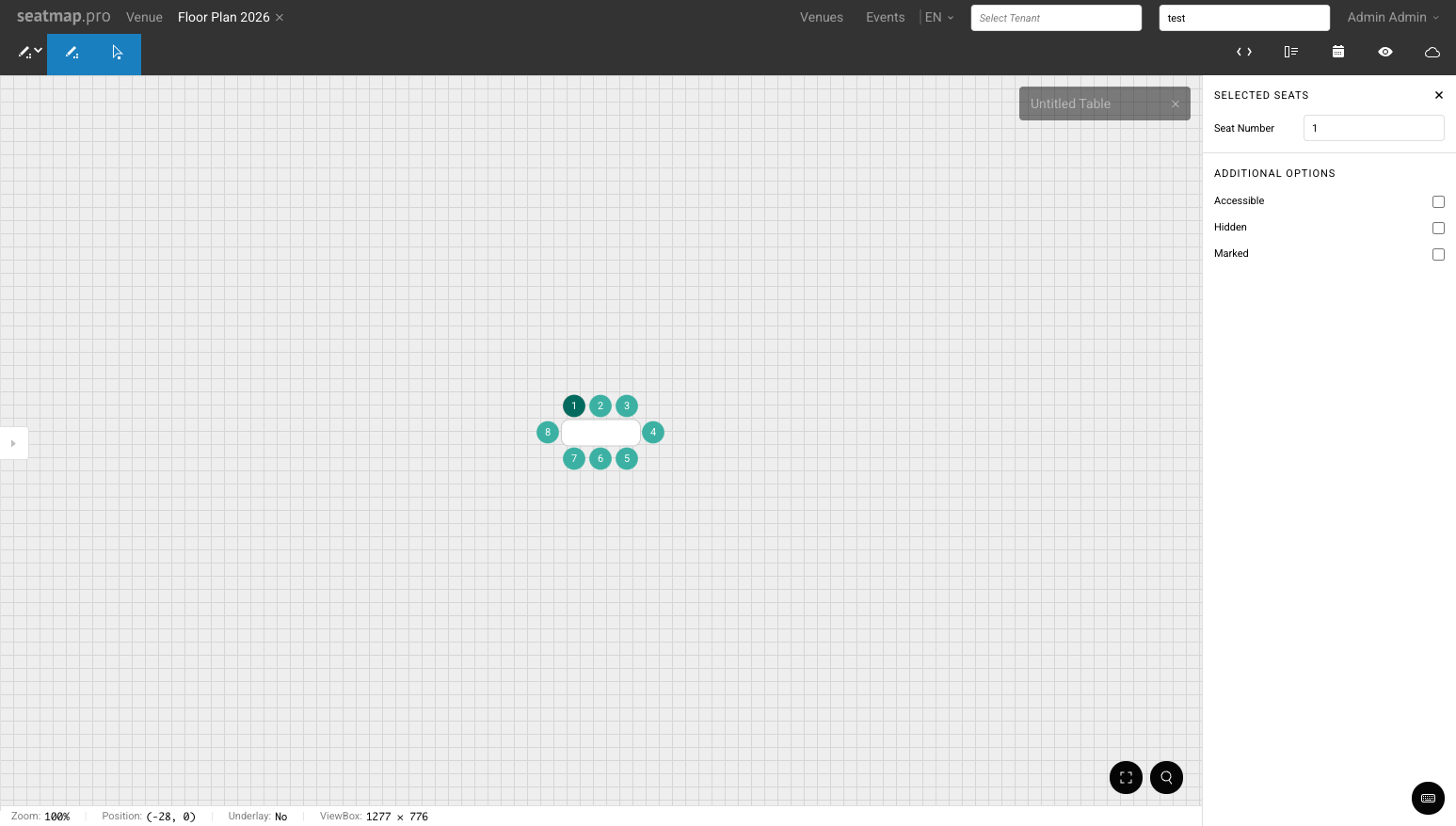 Single seat selected with the properties panel open